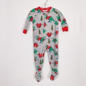 Carter's Fleece Dinasour Christmas Onesie 18 Months Gray Green Holidays